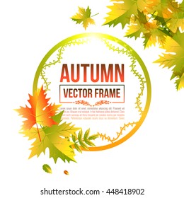 Autumn leaves, maple. Vector bright frame EPS10