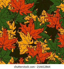 Autumn leaves of maple. Vector seamless pattern. background