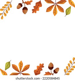 Hojas otoñales de ceniza de montaña, arce, bellotas. El concepto de otoño. Ilustración vectorial para imprimir un afiche, pancarta, folleto.
