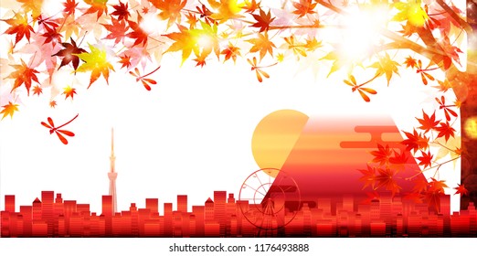 Autumn leaves Mt. Fuji autumn background
