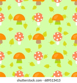 Autumn leaves mushroom crop seamless pattern vector