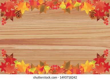 Autumn leaves Nut frame, grain background