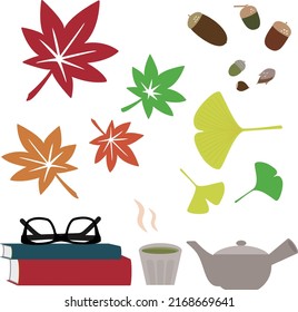 Autumn leaves, nuts and accessories Autumn image illustration material