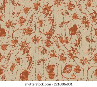 Autumn leaves with oak tree leaves and orange berries seamless pattern on light orange background. Hand drawn autumn foliage with cute berries background design for wrapping and digital paper