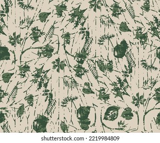 Autumn leaves with oak tree leaves and orange berries seamless pattern on forest green background. Hand drawn autumn foliage with cute berries background design for wrapping and digital paper