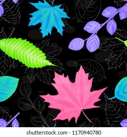Autumn leaves on background. Fall style for seamless pattern. Colorful design. Trendy autumn background with leaves. Vector illustration