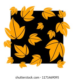 Autumn leaves on a black background. Design for postcard, your text, invitation, poster. Hand drawn vector illustration.