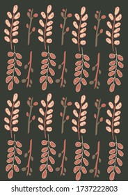 Der Herbst hinterlässt ein Zweigbild. Rosa und rote Farbe. Grüner Olivenboden. Vector
