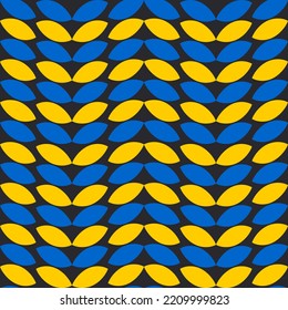Autumn leaves on a dark black background. Seamless cute pattern with yellow and blue leaves or grains. Vector.