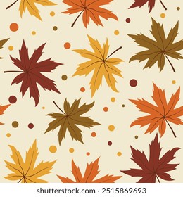 Autumn leaves on a light beige background seamless pattern for printing on cards and wrapping paper