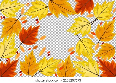 El otoño sale sobre un fondo transparente. Patrón brillante con hojas caídas amarillas.
Modelación de marco para tarjeta de saludo, decoración de afiches.
Ilustración del vector