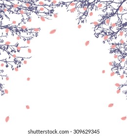 Autumn leaves on trees branches. Decorative frame