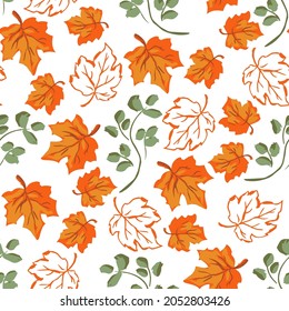 Autumn leaves on a white background. Perfect for fall, Thanksgiving, holidays, fabric, textile. Seamless repeat swatch.