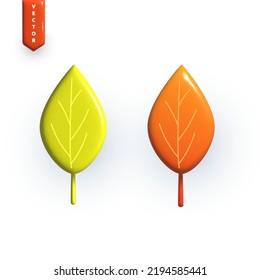 Autumn leaves on white background, graphic style 3D rendering, multicolored birch leaves. Vector illustration