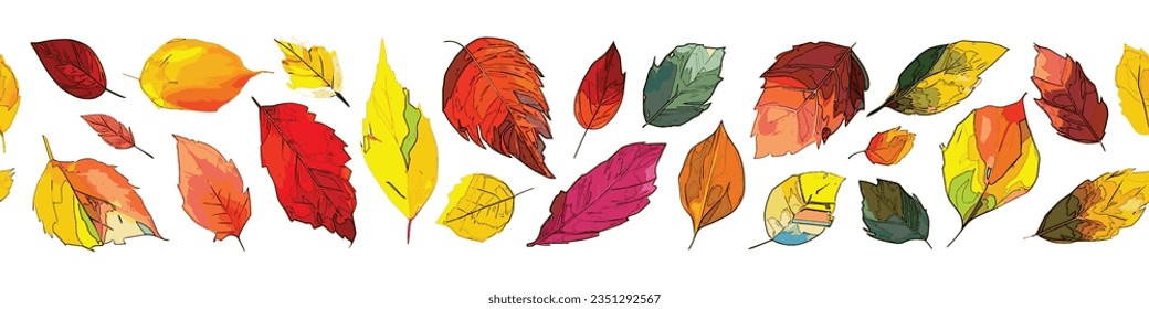 Autumn leaves on a white background, border