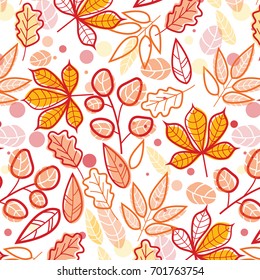 Autumn leaves on the white texture.Seamless pattern