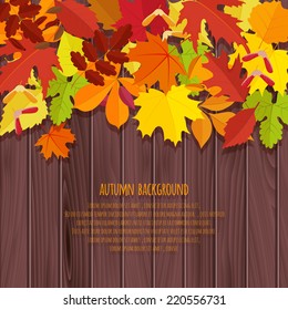autumn leaves on a wooden background.vector illustration