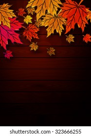 autumn leaves on wooden boards