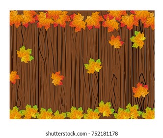 autumn leaves on a wooden table. vector illustration.