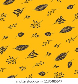 autumn leaves on a yellow backgound, seamless pattern