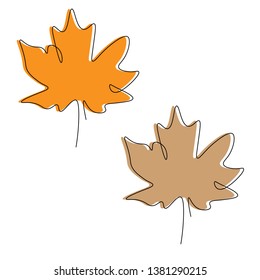 Autumn leaves one line drawing vector illustration