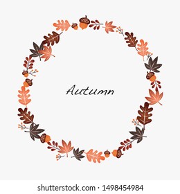 Autumn leaves orange, brown and grey color vector background.
