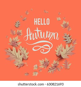 Autumn leaves orange card. Fall leaves on poster.