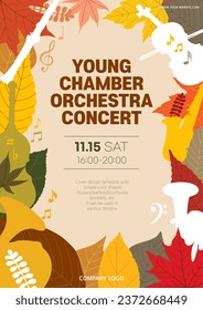 Autumn leaves and orchestra music poster background