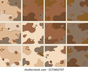 Autumn leaves and organic shapes handdrawn background illustration