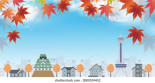 Autumn leaves Osaka landscape background 
