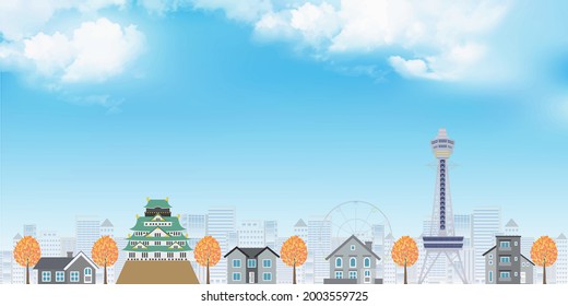 Autumn leaves Osaka landscape background 