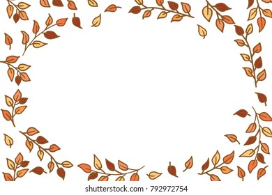 Autumn leaves oval frame vector design.