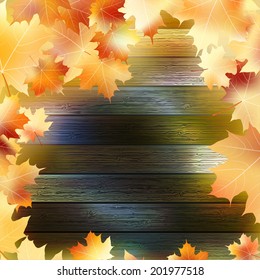 Autumn Leaves over wooden background With copy space. plus EPS10 vector file
