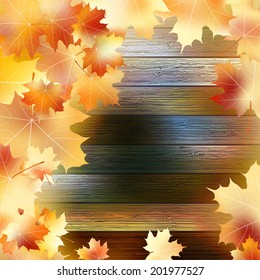 Autumn Leaves over wooden background With copy space. plus EPS10 vector file