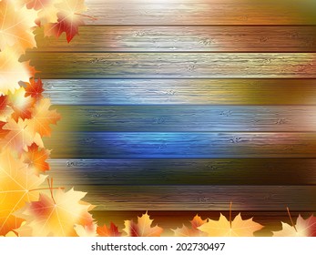 Autumn Leaves over wooden background With copy space. plus EPS10 vector file