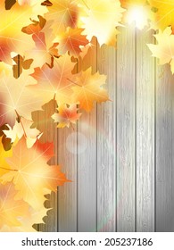 Autumn Leaves over wooden background With copy space. plus EPS10 vector file