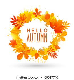 Autumn leaves with paint splashes