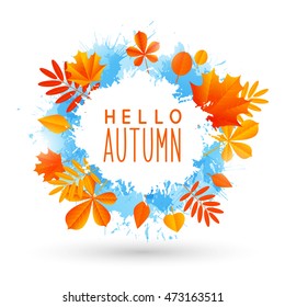 Autumn leaves with paint splashes