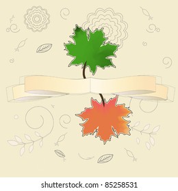 autumn leaves and a paper banner
