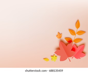Autumn leaves paper cut style background vector illustration