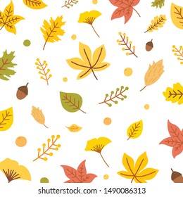 Autumn leaves pattern. Autumn leaves pattern background. Botanical background with leaves. Vector illustration.