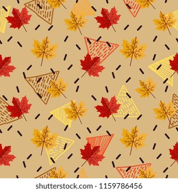 Autumn leaves pattern with colorful hand drawn style