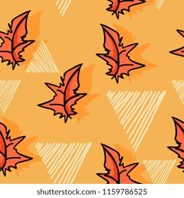 Autumn leaves pattern with colorful hand drawn style