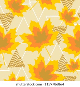 Autumn leaves pattern with colorful hand drawn style