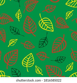 Autumn leaves pattern. Decorative leaves in vibrant seasonal colors. Seamless picture. Vector illustration.