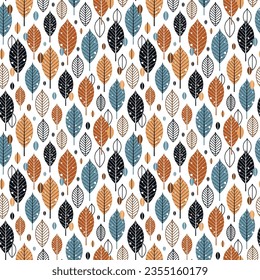 Autumn leaves pattern. Falling leaf seamless background in cartoon style. Autumn mood forest print for textile or wrapping paper.