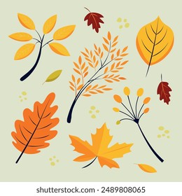Autumn leaves pattern. Falling leaf background with Oak, maple, chestnut, linden, aspen, walnut and rowan foliage in cartoon style. Autumn mood forest print for textile or wrapping paper.