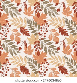 Autumn leaves pattern. Falling leaf seamless background. Print for textile or wrapping paper.