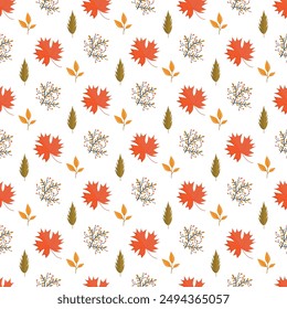 Patrón de hojas de otoño con hojas y flores Vector