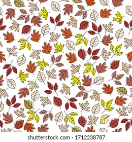 autumn leaves pattern illustration in vector, бесшовный паттерн листьев, autumn foliage pattern in vector